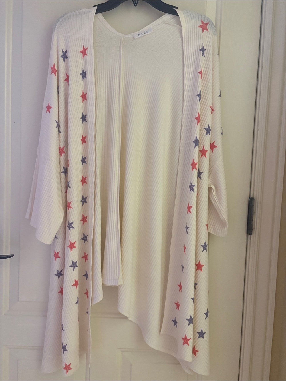 Cream Star-Print Open Front Kimono